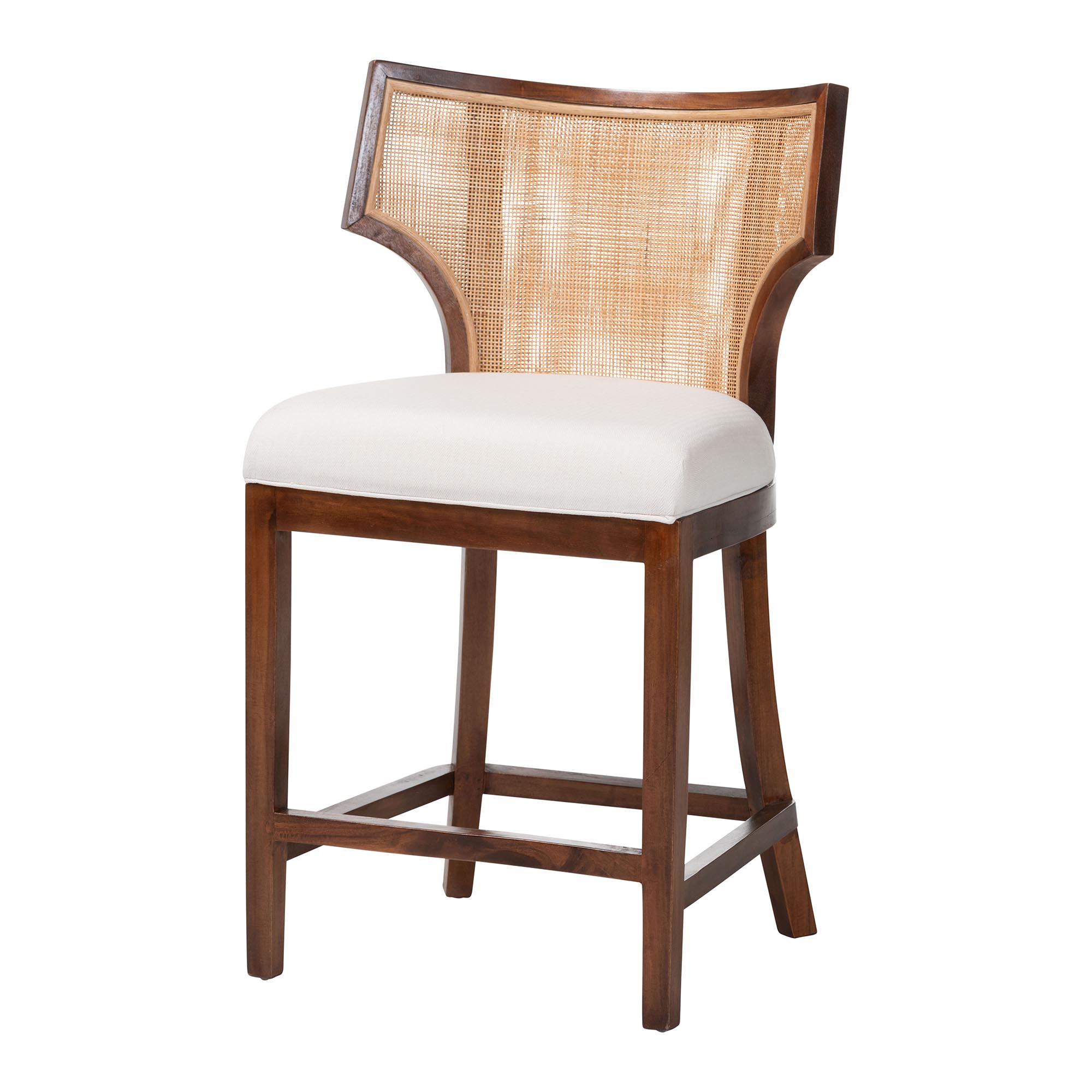 bali & pari Franco Counter Stool - Sculpted Seating with Woven Rattan Backrest and Upholstered Seat for Kitchen or Lounge